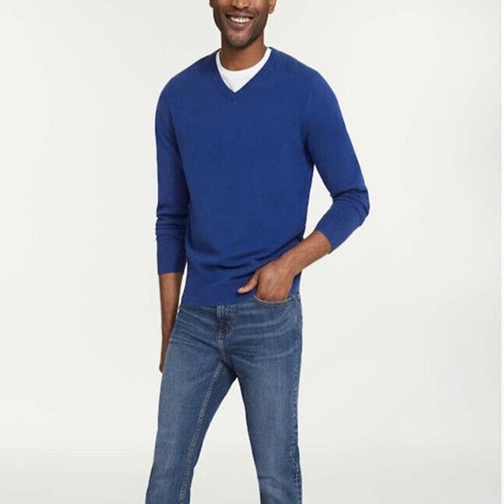 Joe Fresh Men’s Blue V-Neck Cotton Pullover Sweater Long Sleeve Size Large NWT